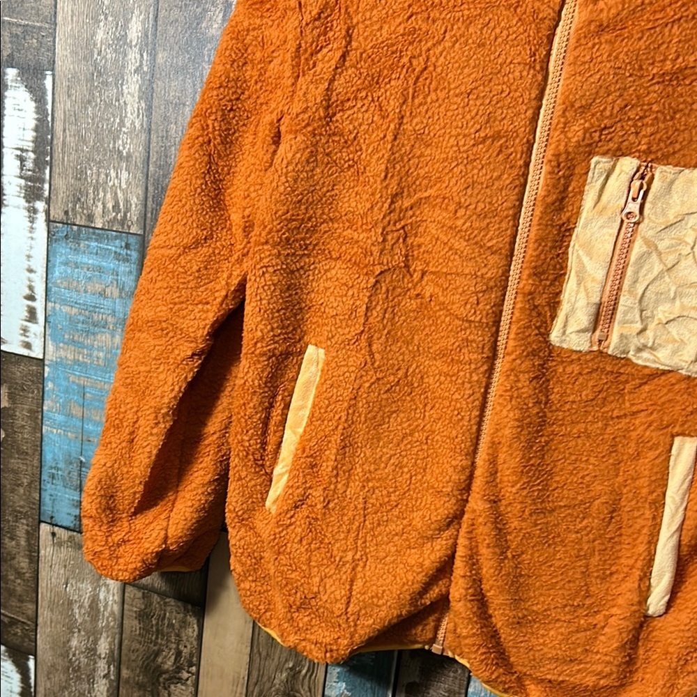 Orange Fleece fuzzy zip Jacket with Pockets - Picture 6 of 16